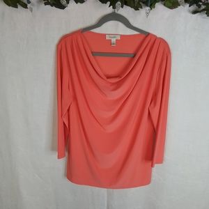 Dressbarn coral folded neckline 3/4 sleeved top XL
